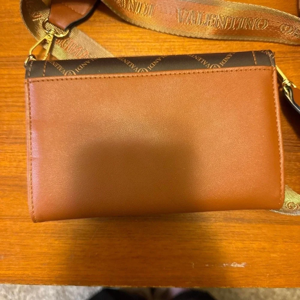 Valentino Orlandi cognac brown quilted logo flap crossbody
